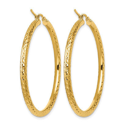 10K Yellow Gold Diamond Cut 3mm Round Hoop Earrings