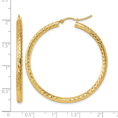10K Yellow Gold Diamond Cut 3mm Round Hoop Earrings