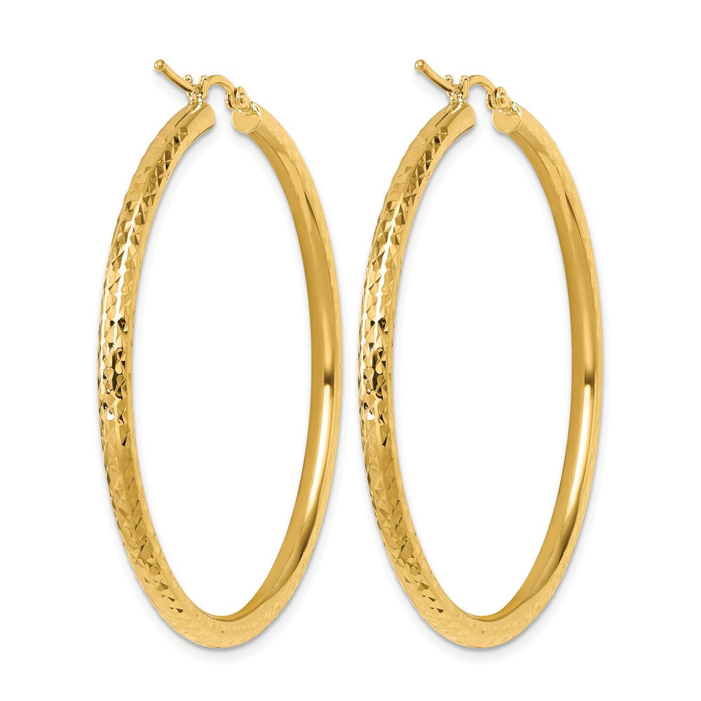 10K Yellow Gold Diamond Cut 3mm Round Hoop Earrings