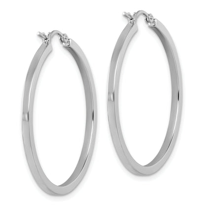 10K White Gold 2mm Square Tube Hoop Earrings