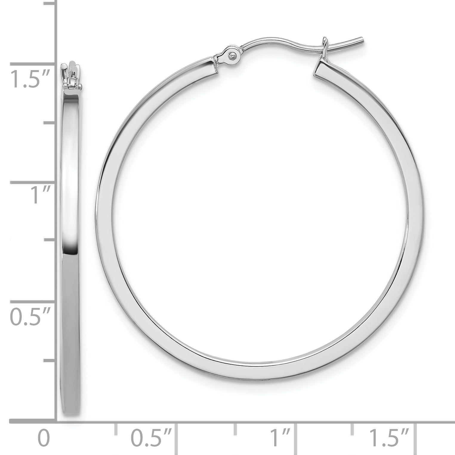 10K White Gold 2mm Square Tube Hoop Earrings