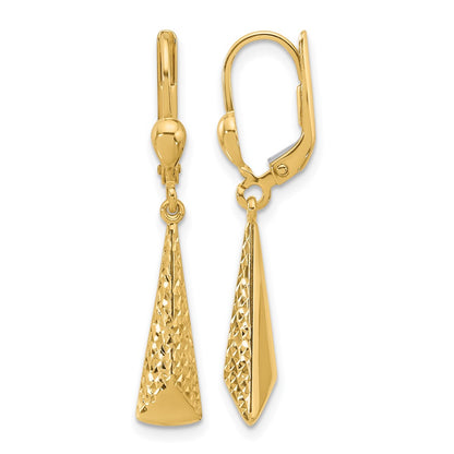 10K Yellow Gold Polished And Textured Leverback Dangle Earrings