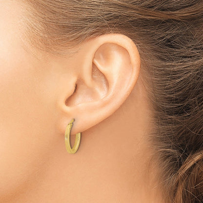 10K Yellow Gold Polished And Textured Oval Hoop Earrings