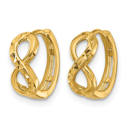 10K Yellow Gold Polished And Diamond Cut Infinity Huggie Hoop Earrings