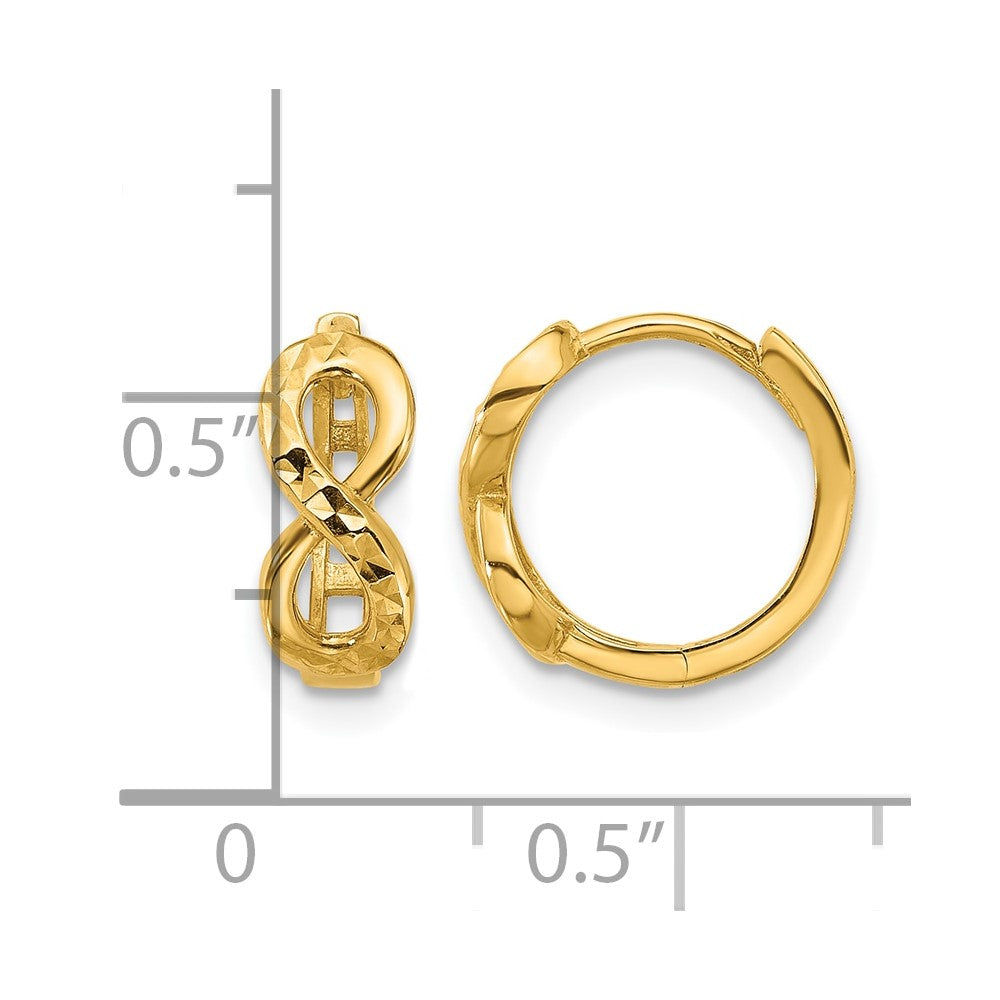 10K Yellow Gold Polished And Diamond Cut Infinity Huggie Hoop Earrings