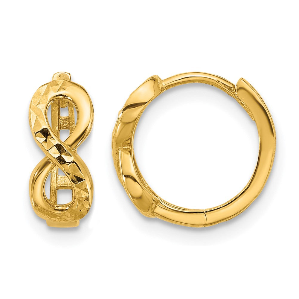 10K Yellow Gold Polished And Diamond Cut Infinity Huggie Hoop Earrings