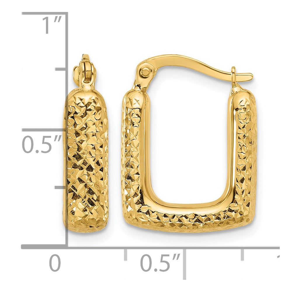 10K Yellow Gold Polished And Diamond Cut Square Hoop Earrings