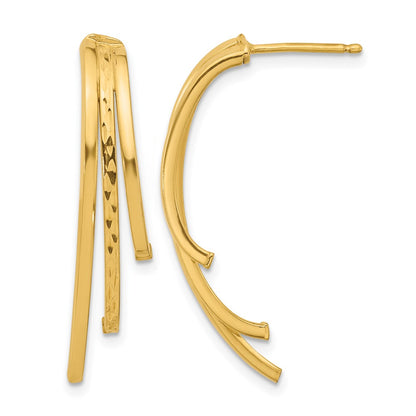 10K Yellow Gold Polished And D/C 3 Row Drop Post Earrings