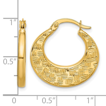 10K Yellow Gold Polished And Diamond Cut Fancy Hoop Earrings