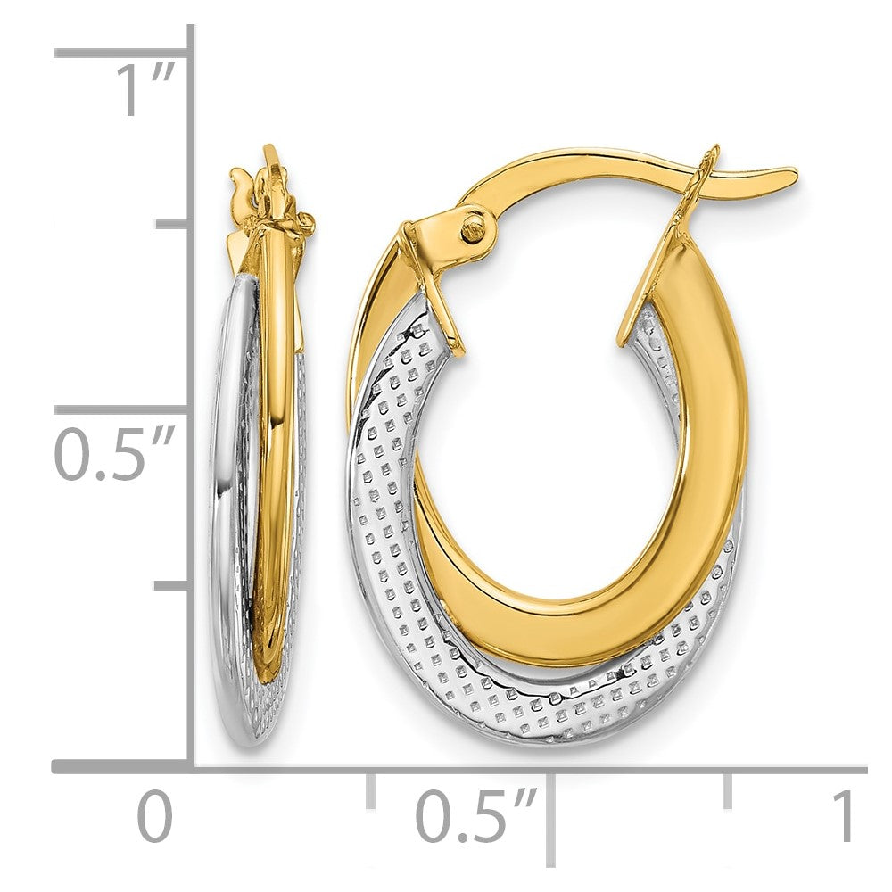 10K Yellow Rhodium With Polished And Textured Fancy Hoop Earrings ...