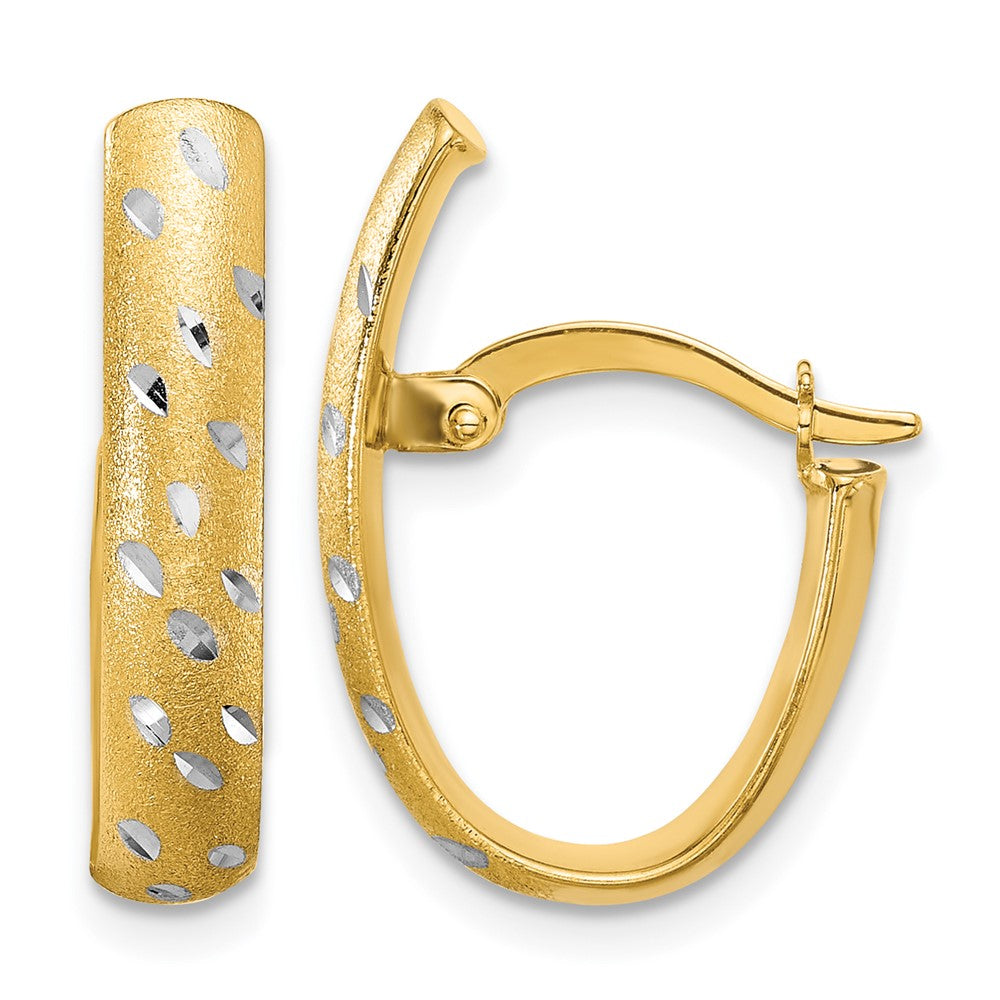 10K Yellow Rhodium Polished/Satin/Diamond Cut Fancy Hoop Earrings