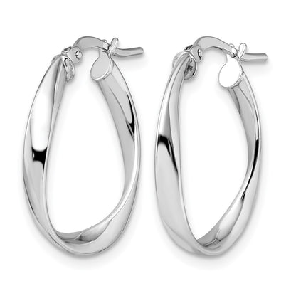 10K Yellow Rhodium With White Plating Polished Hoop Earrings
