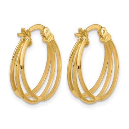 10K Yellow Gold Polished 3 Row Round Hoop Earrings