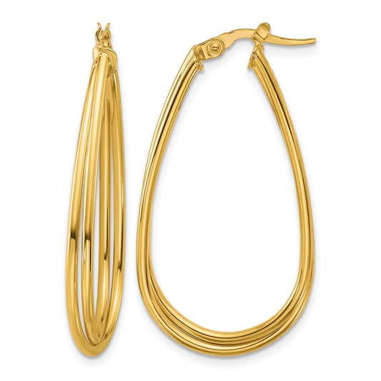 10K Yellow Gold Polished Twist Teardrop Hoop Earrings