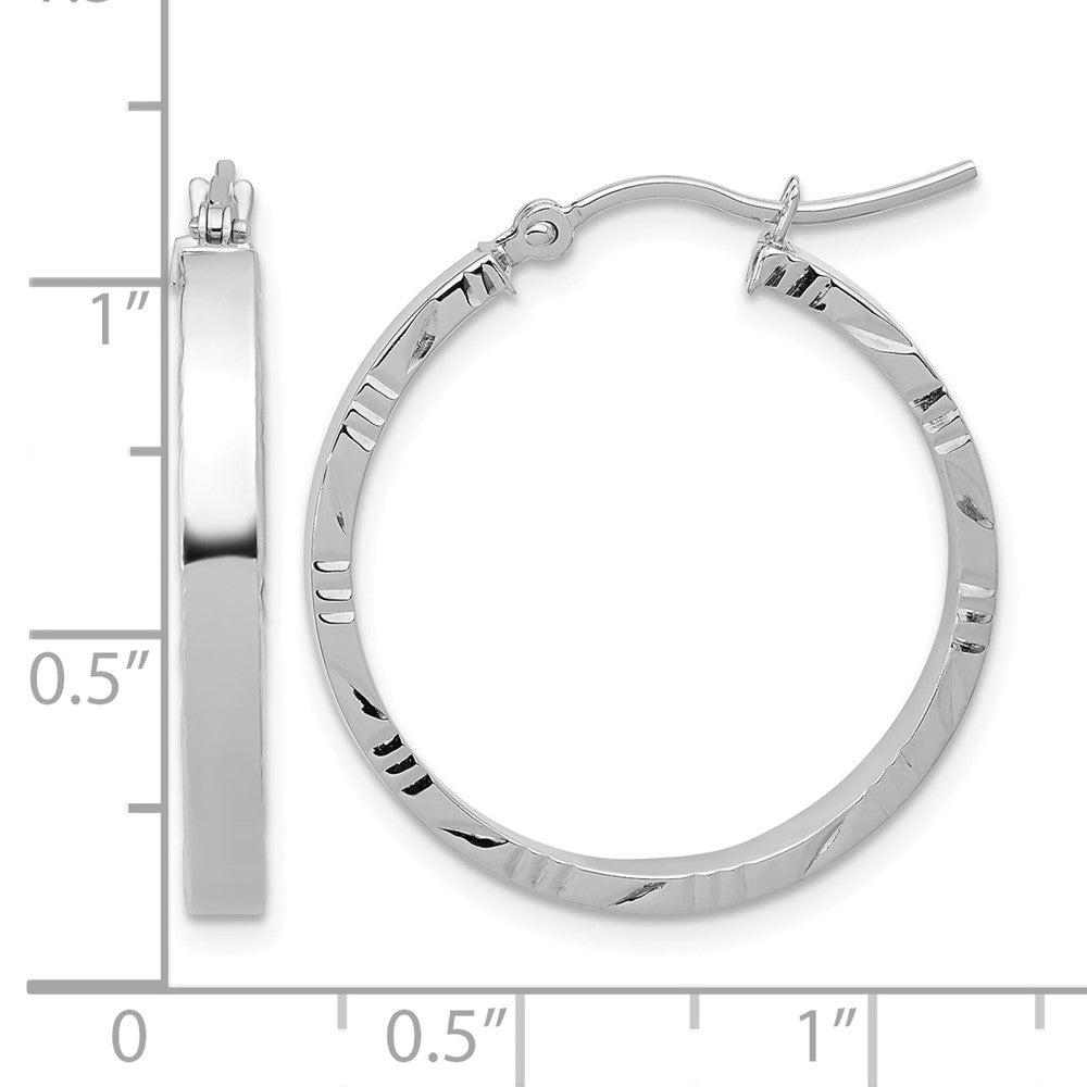 10K White Gold D/C Edge Medium 3mm Polish Hoop Earrings