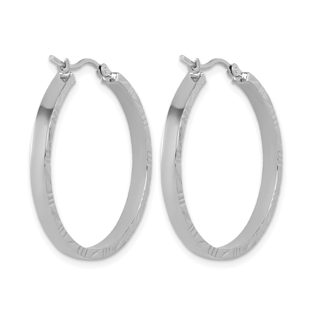 10K White Gold D/C Edge Large 3mm Polished Hoop Earrings