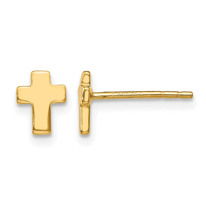 10K Yellow Gold Polished Cross Post Earrings