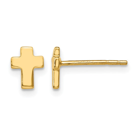 10K Yellow Gold Polished Cross Post Earrings