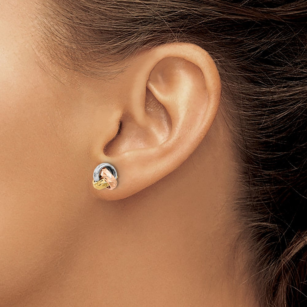 10K Tri Color Polished And Textured Love Knot Post Earrings