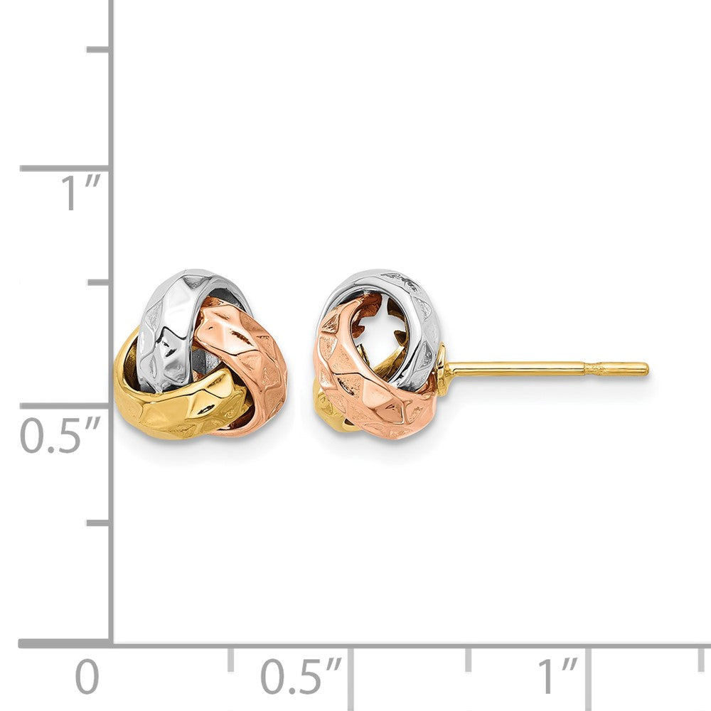 10K Tri Color Polished And Textured Love Knot Post Earrings
