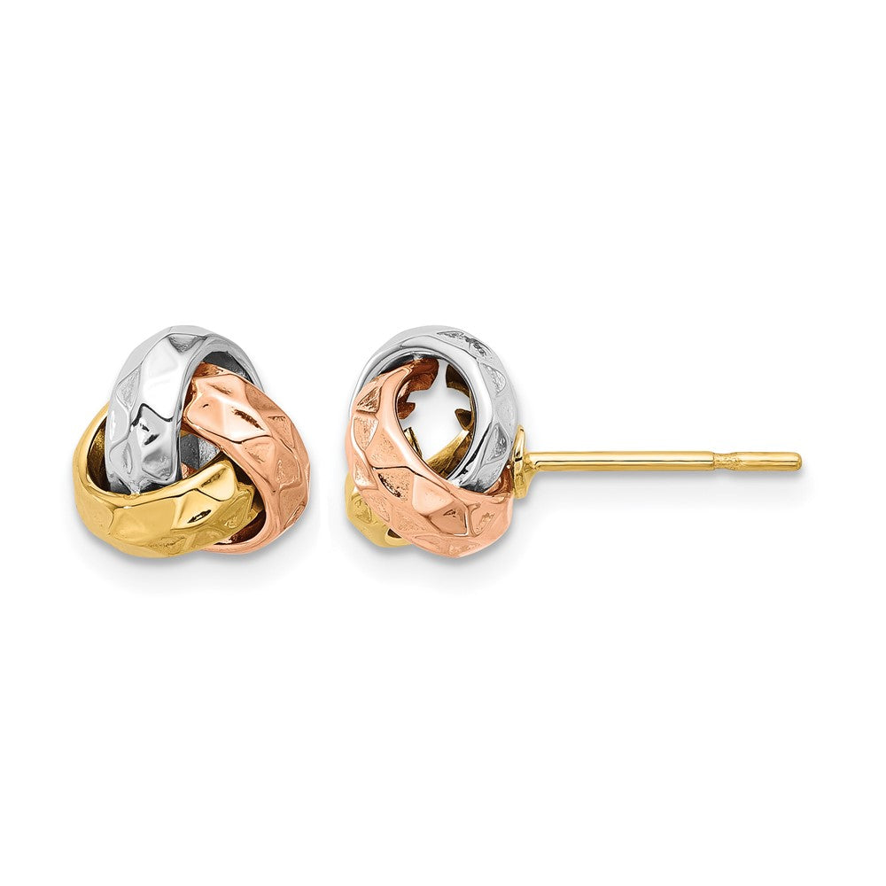 10K Tri Color Polished And Textured Love Knot Post Earrings