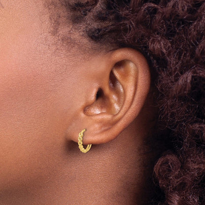 10K Yellow Gold Polished Round Link Pattern Huggie Hoop Earrings