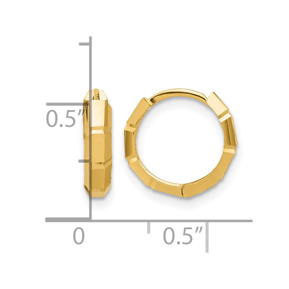 10K Yellow Gold Polished And Diamond Cut Huggie Hoop Earrings