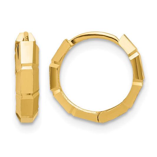 10K Yellow Gold Polished And Diamond Cut Huggie Hoop Earrings