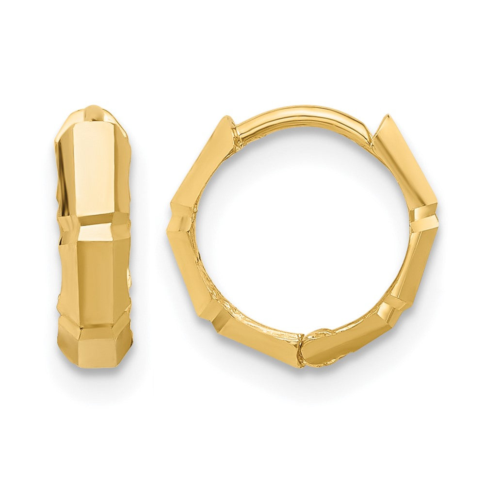 10K Yellow Gold Polished And Diamond Cut Huggie Hoop Earrings