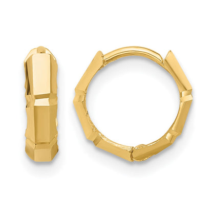 10K Yellow Gold Polished And Diamond Cut Huggie Hoop Earrings