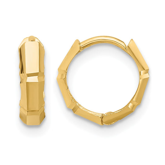 10K Yellow Gold Polished And Diamond Cut Huggie Hoop Earrings