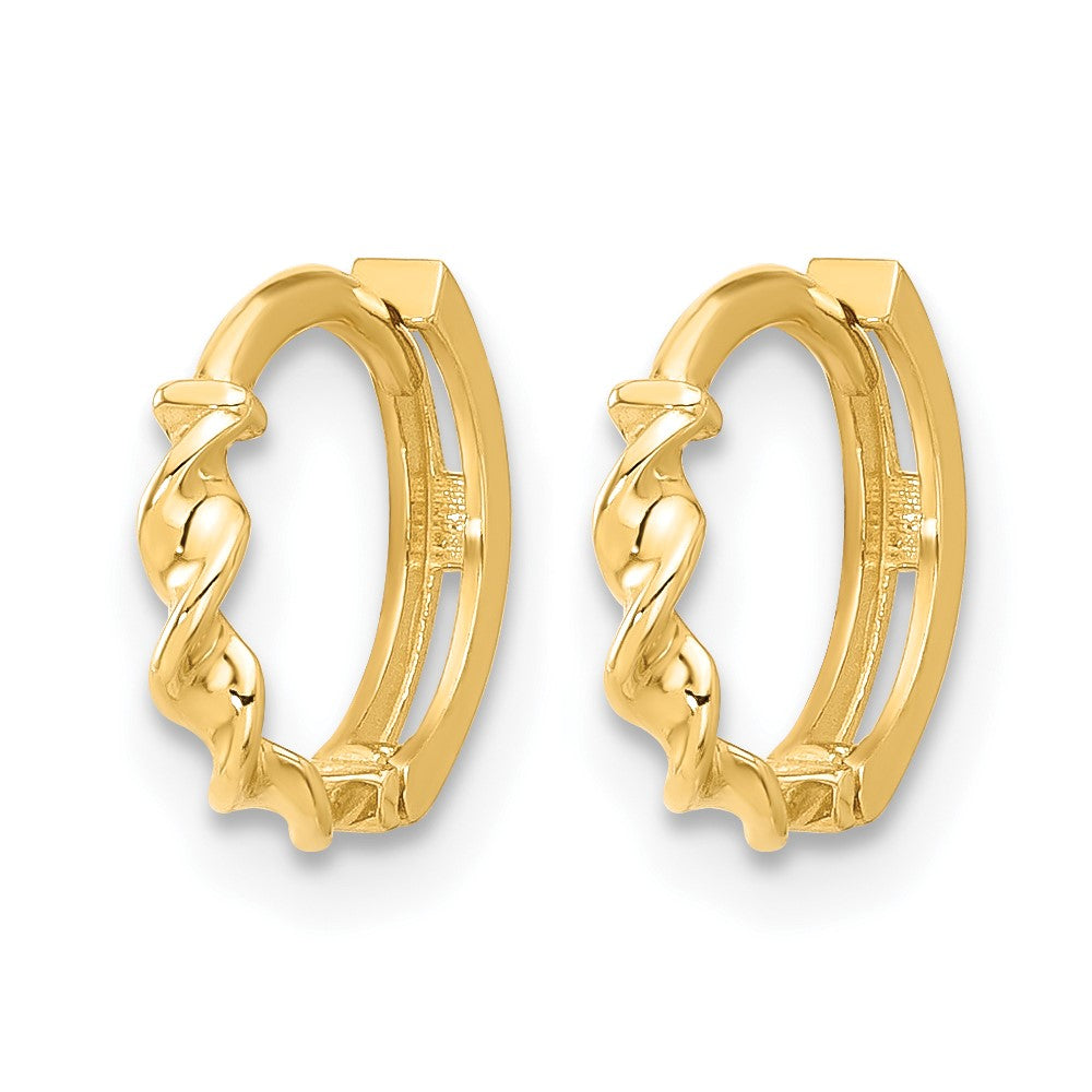 10K Yellow Gold Polished Twisted Huggie Hoop Earrings