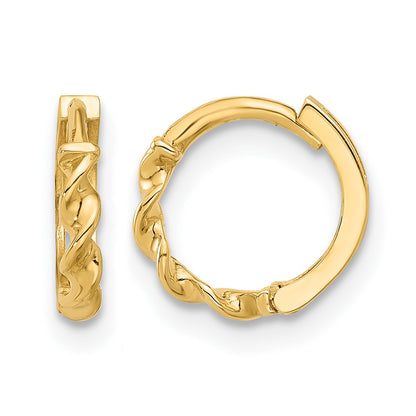 10K Yellow Gold Polished Twisted Huggie Hoop Earrings