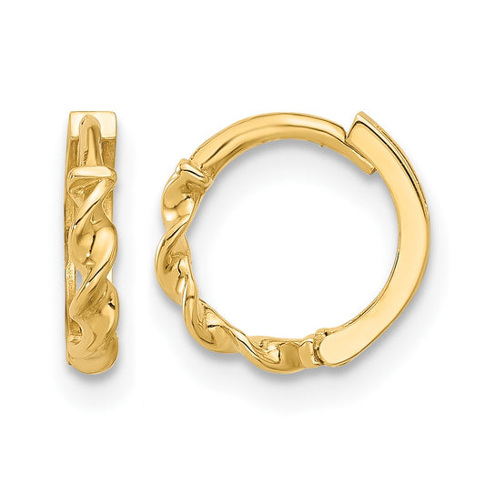 10K Yellow Gold Polished Twisted Huggie Hoop Earrings
