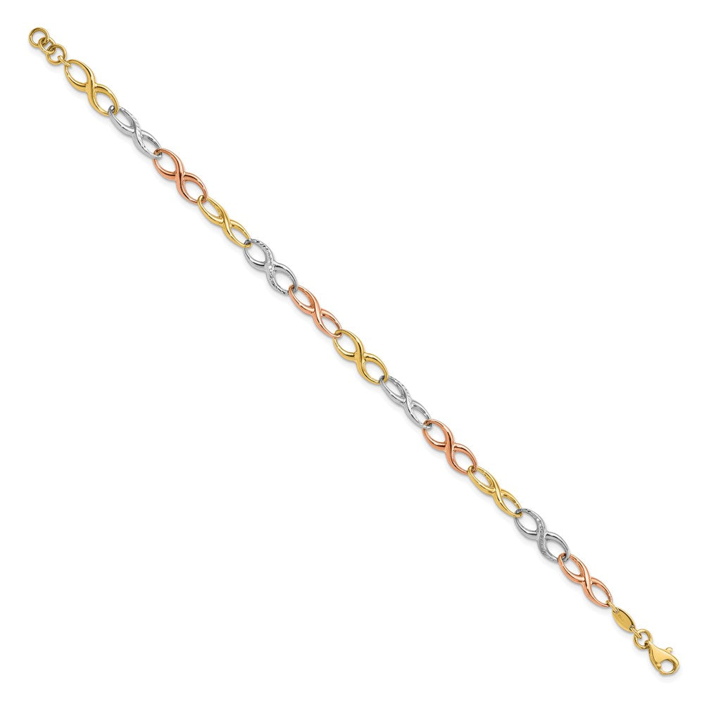 10K Tri Color Infinity Symbol Link Bracelet