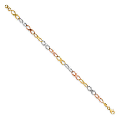 10K Tri Color Infinity Symbol Link Bracelet