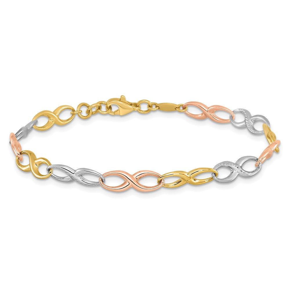 10K Tri Color Infinity Symbol Link Bracelet