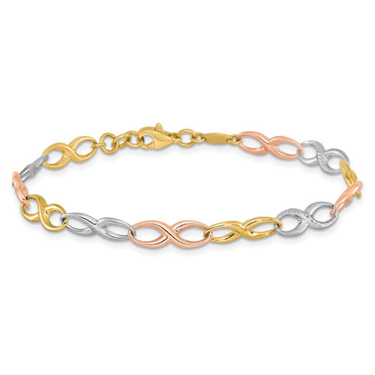 10K Tri Color Infinity Symbol Link Bracelet