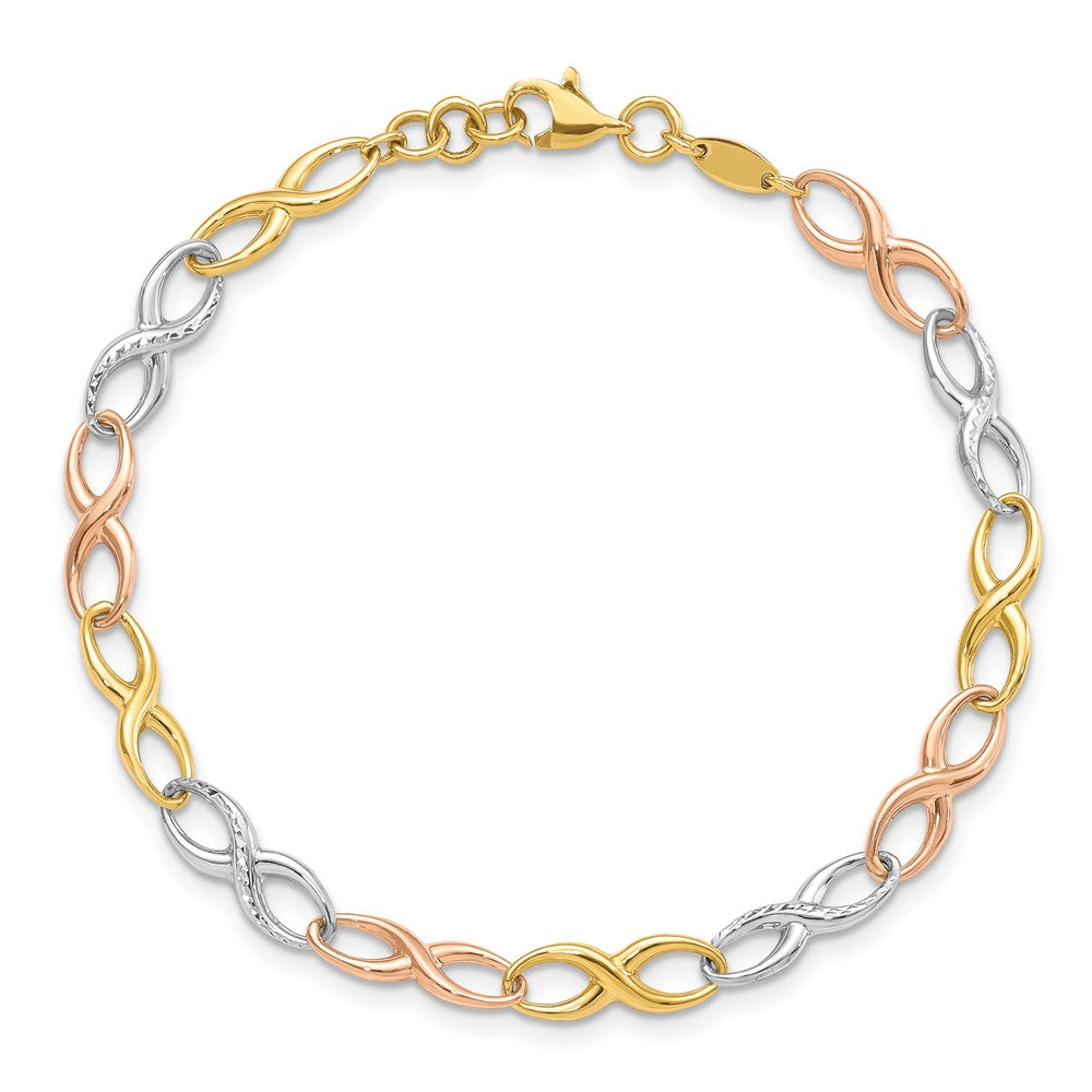10K Tri Color Infinity Symbol Link Bracelet