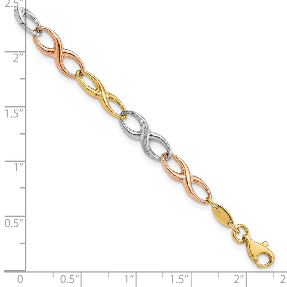 10K Tri Color Infinity Symbol Link Bracelet