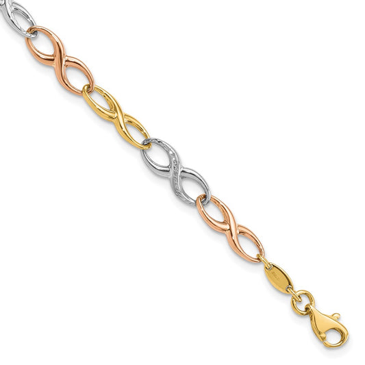 10K Tri Color Infinity Symbol Link Bracelet