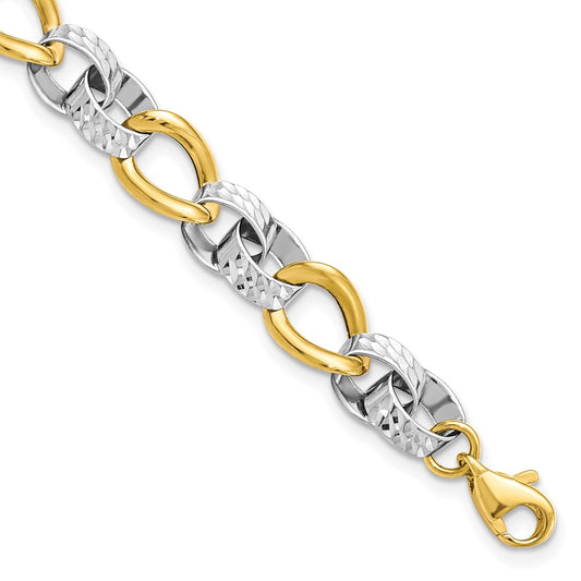 10K Two-Tone Polished And D/C Link Chain Bracelet