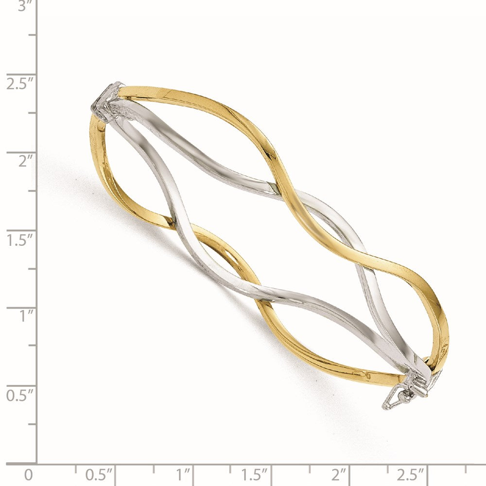 10K Yellow W/Rhodium W/ White Rhodium Polished Twisted Bangle Bracelet