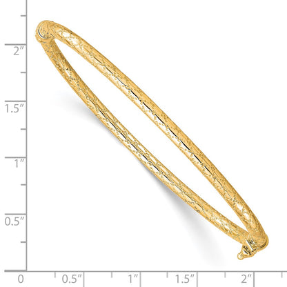 10K Yellow Gold Polished And Textured Hinged Bangle