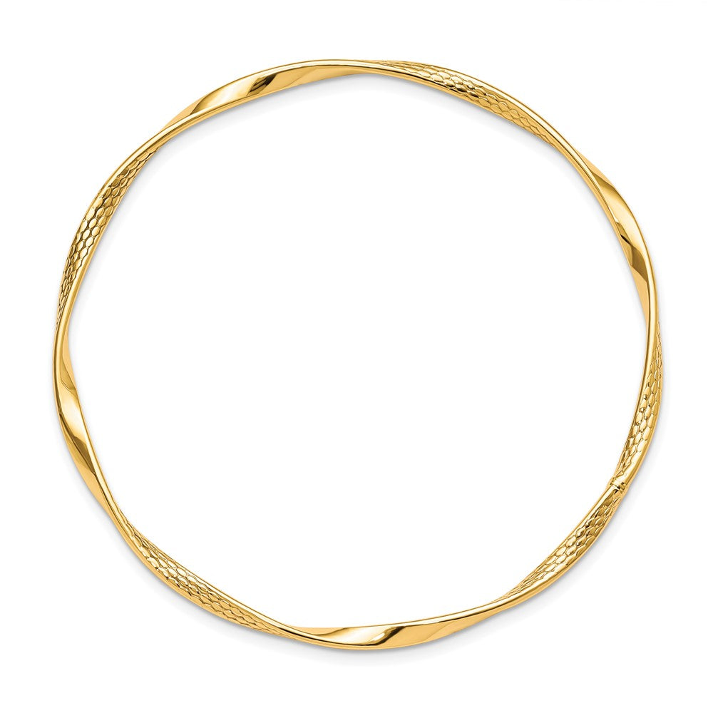 10K Yellow Gold Polished Textured Twisted Bangle