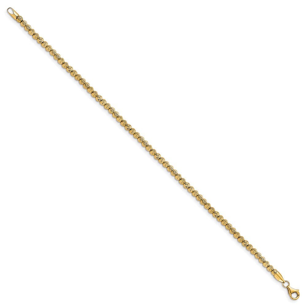 10K Yellow Gold Polished Fancy Link D/C Beaded Bracelet