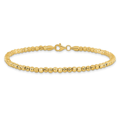 10K Yellow Gold Polished Fancy Link D/C Beaded Bracelet