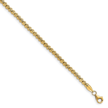 10K Yellow Gold Polished Fancy Link D/C Beaded Bracelet