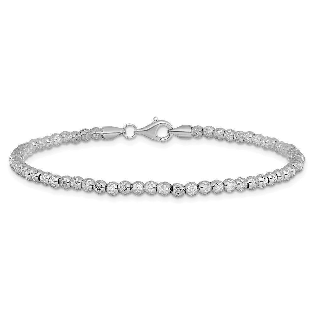 10K White Gold Polished D/C Beaded Bracelet
