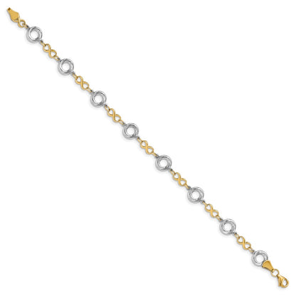 10K Two Tone Polished Textured Infinity Bracelet